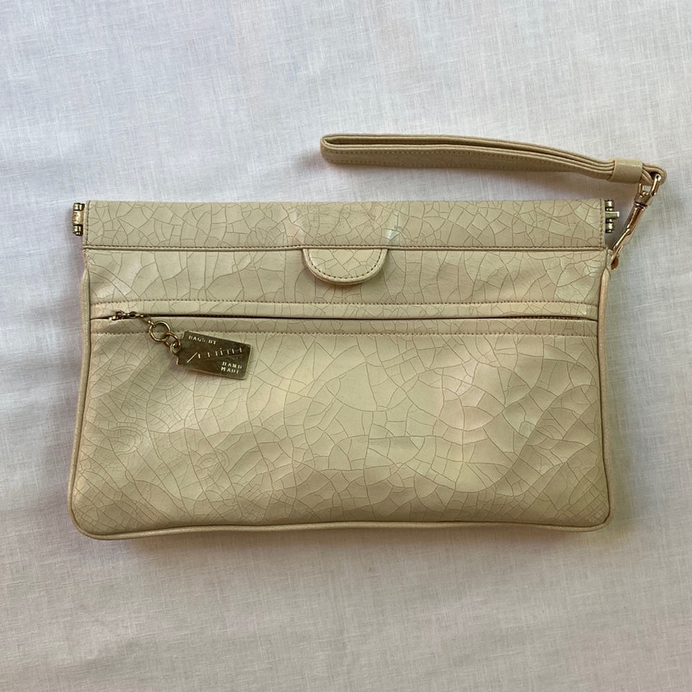 Vintage Zenith Hand Made Leather Clutch / Cream